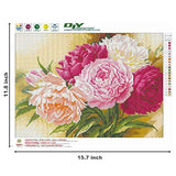 RICUVED DIY 5D Diamond Painting by Number Kit, Full Drill Peony Flowers Rhinestone Embroidery Cross Stitch Supply Arts Craft Canvas Wall Decor, 12 x16inch