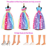Barwa 28 Pcs Doll Clothes and Accessories Including 13 Pcs Fashion Sequin Long Dresses Hooded Sports Suit Tops Pants with 15 Shoes for 11.5 inch Girl Dolls