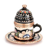 Handcraft Ideas 12-Piece Turkish Coffee, Espresso and Tea Set - Handmade Serving Set for 2 Includes Cups, Saucers, Sugar Bowl, Pot and Tray - Floral Design, Unique Gift - Premium Copper Construction