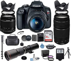 Canon EOS Rebel T7 DSLR Camera with 18-55mm is II Lens Bundle + Canon EF 75-300mm f/4-5.6 III Lens and 500mm Preset Lens + 32GB Memory + Filters + Monopod + Professional Bundle + Inspire Digital Cloth