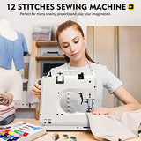 Magicfly Portable Sewing Machine with Back Sewing, 12 Built-in Stitches Mini Sewing Machine for Beginner, 3 Replaceable Feet, Extension Table, Accessory Kit, White