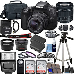 Canon EOS 90D DSLR Camera with EF-S 18-55mm f/3.5-5.6 is STM Lens & Preferred Accessory Bundle – Includes: 2X 32GB SDHC Memory Card, Extended Life Battery, Case, Filters & More