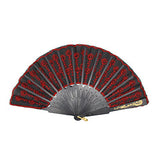 Radix Elegant Fabric Folding Hand Fan (Red/Black) - Snaps Open, Easy to Handle. Cools effortlessly.