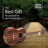 Concert Ukulele Deluxe Series by Hola! Music (Model HM-124EB+), Bundle Includes: 24 Inch Ebony Ukulele with Aquila Nylgut Strings Installed, Padded Gig Bag, Strap and Picks - Limited Edition