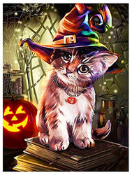 Halloween Diamond Painting Kits, Pumpkin and Cat Diamond Art for Adults Kids Beginners Full Drill 5D Diamond Painting for Halloween Home Decor 12x16In