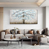 Metuu Canvas Paintings, Texture Palette Knife 3D Flowers Tree Paintings Modern Home Decor Wall Art Painting Colorful Wood Inside Framed Ready to Hang 24x48inch