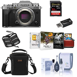 Fujifilm X-T4 Mirrorless Digital Camera Body, Silver - Bundle with Shoulder Bag, 32B SDHC Card, Cleaning Kit, Card Reader, Memory Wallet, Mac Software Package