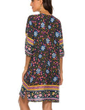 Halife Swim Suit Cover Ups Women Sun Dresses Flower Boho Style Caftan Beach Dress Navy XL