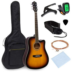 Best Choice Products 41in Full Size Beginner Acoustic Cutaway Guitar Set w/Case, Strap, Capo, Strings, Tuner - Sunburst
