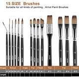 Artist Paint Brush Set,15 Different Sizes Paint Brushes with a Carrying Case. Perfect for Acrylic, Oil, Watercolor Painting, Best Gift for Artists & Kids, Free Painting Knife, Sponge, Foam Brush