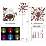 SteadyDoggie Solar Wind Spinner New 75in Jewel Cup Multi-Color Seasonal LED Lighting Solar Powered Glass Ball with Kinetic Wind Spinner Dual Direction for Patio Lawn & Garden