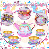 MJartoria Unicorn Tea Party Set for Little Girls Kids Pretend Tin Teapot Set with Carrying Case for Tea Party Princess Tea Time Kitchen Pretend Play Toys Unicorn Gift for Girls
