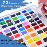 Watercolor Paint Set, 72 Vivid Colors with 6 Watercolor Brushes,1x24 Page Pad,2 Art Sponges,1 Palette and Gift Box, Portable Painting Art Painting, Perfect for Students, Kids, Beginners and More