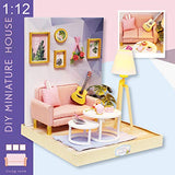Spilay DIY Dollhouse Cute Miniature Wooden Furniture Kit ,Handmade Mini Modern Model with Dust Cover & LED,1:12 Scale Doll Room Crafts Creative Toys Best Birthday Gift for Child and Lover Friend