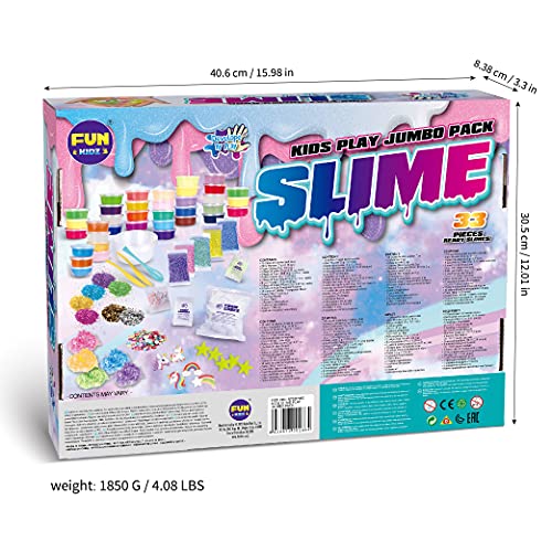 33 Cups Jumbo Slime Kit for Kids, FunKidz Premade Ultimate Slime Pack to  DIY Soft, Cloud, Clear, Butter, Glitter, Glow in Dark Slime Making Kits  Super