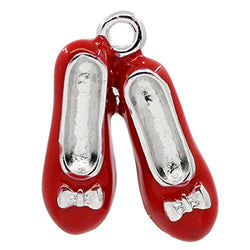 Housweety 10PCs Charm Pendants Enamel Shoes Silver Tone Red 19mmx14mm(6/8"x4/8")