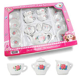 Liberty Imports 17 Piece Rose Flower Miniature Porcelain Ceramic Tea Set - Pretend Play Kids Toy Mini Kitchen Playset