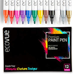 Vibrant Oil Based Paint Pens 12 Bold Colors in Vivid, Permanent, Fast Drying, Waterproof Ink | Medium Tip Multi Surface Paint Markers for Rocks, Ceramic Mugs, Wine Glass Deco Art, Wood, Clay