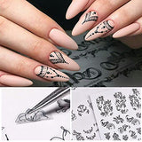 French Nail Art Stickers Decals 8Sheets Nail Art Supplies 3D Self-Adhesive Nail Art Decoration French Black and White Lace Retro Flower Vine Pattern Nail Accessories Classic Simple DIY Design