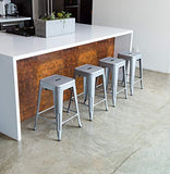 UrbanMod 24” Counter Height Bar Stools 330lb Capacity Gray Kitchen Chair Island Outdoor Industrial Galvanized Metal, Silver