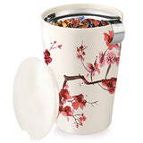 Tea Forte Kati Cup Cherry Blossoms, Ceramic Tea Infuser Cup with Infuser Basket and Lid for Steeping Loose Leaf Tea