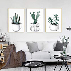ArtbyHannah 3 Piece 12x16 Inch Framed Canvas Wall Art for Living Room or Bedroom Green Botanical Plant Prints Watercolored Painting Artwork for Wall Decor,Ready to Hang