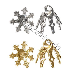 20 Bell Bead End Caps with 7mm Setting Prong Legs and Charm Loop For Hanging (Gold Plated)