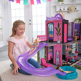 KidKraft 2-in-1 Wooden Hotel & Waterslide Dollhouse with 32 Accessories, Pool and Gym, Purple
