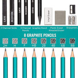 Drawing Set - Sketching and Charcoal Pencils with 100 Page Drawing Pad, Kneaded Eraser and Bundle with 2 Pack Sketch Pad