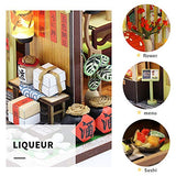 juman DIY Dollhouse Kit, Dollhouse Miniature Kit 3D Japanese Assembled Sushi Shop Handmade Wooden Dollhouse with LED Lights and Music Movement for Christmas Birthday Gift