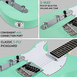 LyxPro 39” Electric Telecaster Left Hand Guitar | Full-Size Paulownia Wood Body, 3-Ply Pickguard, C-Shape Neck, Ashtray Bridge, Quality Gear Tuners, 3-Way Switch & Volume/Tone Controls, 2 Picks-Green