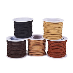 PandaHall Elite 5 Rolls 3mm Flat Micro Fiber Faux Leather Suede Cords Lace Velvet Beading String