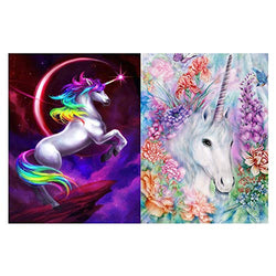 Diamond Painting Kits for Adults Kids,2 Pack 5D DIY Unicorn Diamond Art Accessories with Round Full Drill Dotz for Home Wall Decor - 11.8×15.7Inches