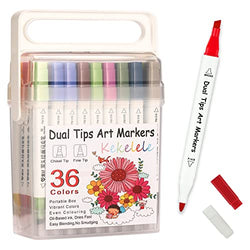 Kekelele Dual Tip Markers, Chisel & Fine Oil-based Art Marker for Kids, Adults Coloring Illustration with Stand Portable Box 36 Colors 36 Colors