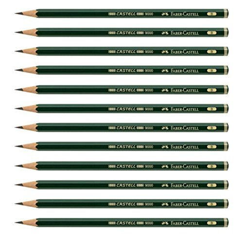 Faber Castell Pencils, Castell 9000 Art graphite pencils, black lead B Pencil for writing,