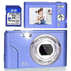 Digital Camera, FHD 1080P 36.0 MP Vlogging Camera Rechargeable Mini Camera Kids Camera Pocket Camera with 32GB SD Card 16X Digital Zoom, Compact Portable Camera for Kids Students Teenager-Purple