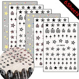 6Sheets Star & Heart Nail Art Stickers Decals Nail Decorations Black Pink Yellow Blue Star Heart Designs 3D Self-Adhesive Stick On Nails for Women Girls (Star&Heart)