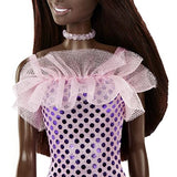 Barbie® Doll, Kids Toys, Dark Brown Hair, Pink Metallic Dress, Trendy Clothes and Accessories, Gifts for Kids