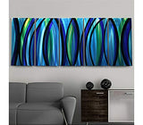 Statements2000 Modern Abstract Large 3D Metal Art Wall Hanging Sculpture Panels Painting by Jon Allen, Blue/Green/Black, 64" x 24" - Psychedelic Rush