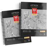 ARTEZA 9X12" Gray Toned Sketch Pad, Pack of 2, 100 Sheets (80lb/118 gsm), Spiral-Bound, 50 Sheets