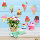 40 Pieces Unfinished Summer Ice Cream Wooden Cutouts, 8 Styles Ice Cream Wood Slices Unfinished Wood Cutouts Blank Wooden Paint Crafts for Kids Birthday Painting, Summer DIY Crafts Home Decoration