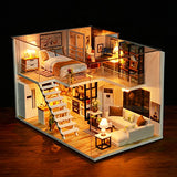 WYD DIY Loft Apartments Wooden Dollhouse Miniature Dolls House LED Lights Assembly Kit 3D Puzzle Crafts Toy Creative Children Birthday Gifts
