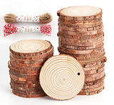 Unfinished Wood Slices 50 Pcs 2.4"-2.8" Natural Wood Rounds with Pre-drilled Hole and 66 Feet Twine