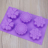 Ouddy 3 Pack 6 Cavity Flower Shape Silicone Soap Making Mold Handmade Chocolate Cake Baking Molds DIY Soap Mold with 2 S Hooks