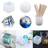 EuTengHao 18Pcs DIY Silicone Resin Casting Molds Tools Set Includes 6 Resin Casting Molds Large Clear Silicone Molds 2 Measurement Cup 10 Wood Sticks for DIY Home Decoration