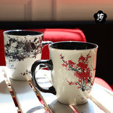 Asmwo Color Changing Heat Sensitive Magic Funny Art Mug Large Coffee Tea Plum Blossom Porcelain Mugs for Women Mom Grandma Gifts 16oz Black Change Glow Red Cups
