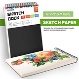 Soucolor 9" x 12" Sketch Book, 1-Pack 100 Sheets Spiral Bound Art Sketchbook, Acid Free (68lb/100gsm) Artist Drawing Book Paper Painting Sketching Pad