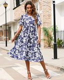 STYLEWORD Womens Floral Midi Dresses Casual Flowy Hide Belly Fat Hawaiian Short Sleeve Summer Pockets Ruffle 2023(Floral05,L)