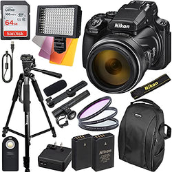 Nikon COOLPIX P1000 Digital Camera with Essential Accessory Bundle - Includes: SanDisk Ultra 64GB SDXC, 160 LED Video Light, 60” Professional Tripod, Seller Supplied Replacement Battery & Much More