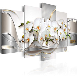 Large 5 Pieces Butterfly Orchid Flowers Canvas Print Wall Art Painting Decor for Home Decoration Picture for Living Room Stretched Framed White Floral Artwork (60"x30", Ocean of Innocence)